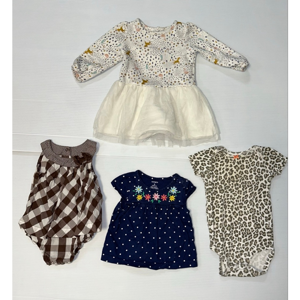 Lot of 4 Baby Girl Carter's 9 Months Blue White Polka Dot Floral Casual Dress